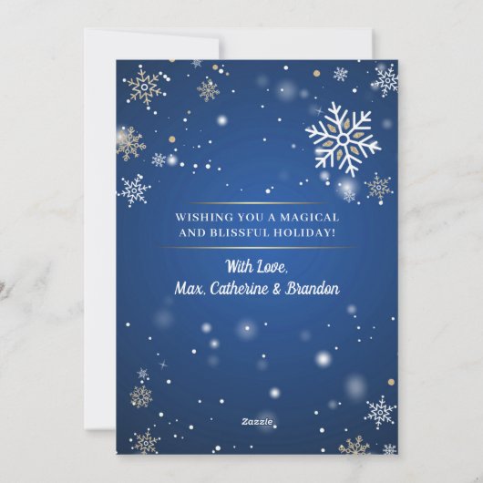 シーズンのグリーティングブルー金ゴールドクリスマスツリーの写真 シーズンカード (裏面)