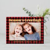シーズンのグリーティングプレイドパターンファミリーフォト 箔シーズンカード (立ち正面)