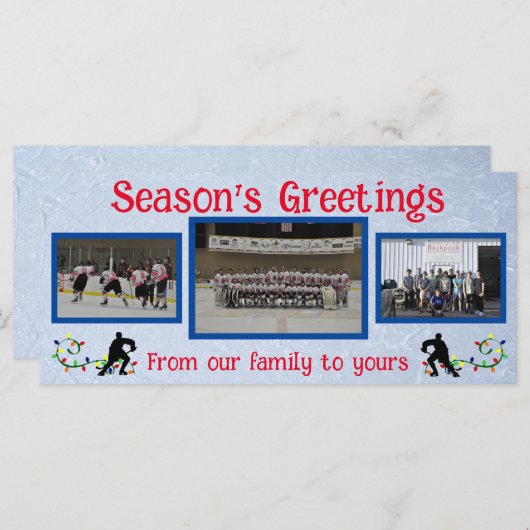 シーズンのグリーティングホッケーフォトフラットカード (正面/裏面)