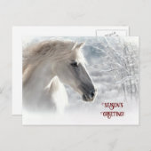 シーズンのグリーティングホワイトホースと雪 シーズンポストカード (正面/裏面)