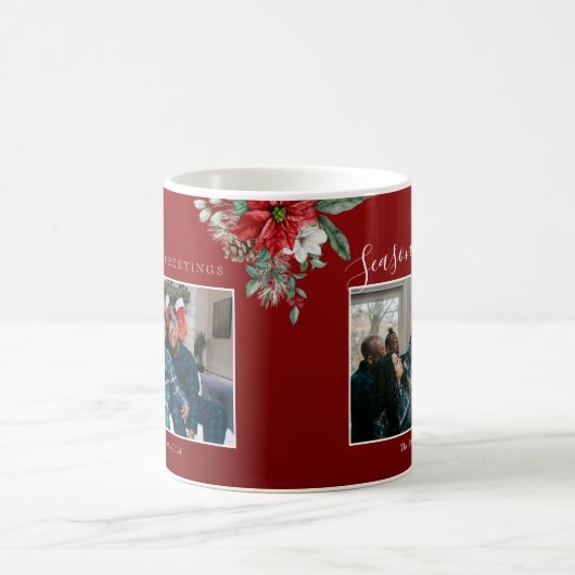 シーズンのグリーティングポインセチア写真クリスマス コーヒーマグカップ (中央)