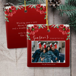 シーズンのグリーティングポインセチア写真クリスマス セラミックオーナメント