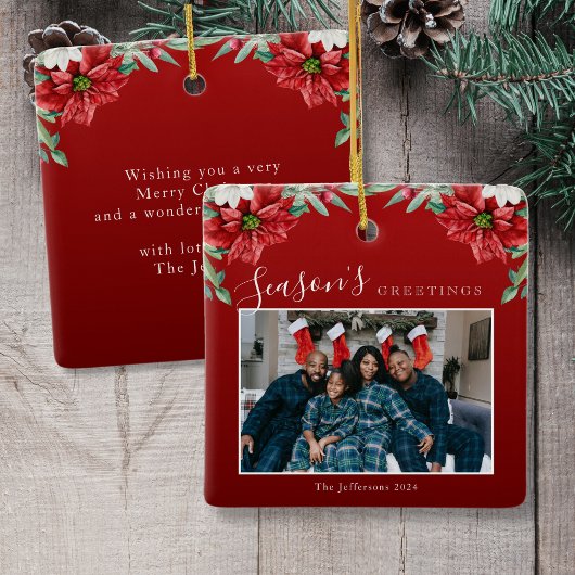シーズンのグリーティングポインセチア写真クリスマス セラミックオーナメント