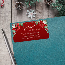 シーズンのグリーティングポインセチア赤いクリスマス ラベル