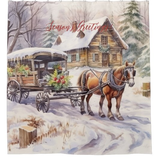 シーズンのグリーティングヤード素朴のビクトリアンクリスマス シャワーカーテン (正面)