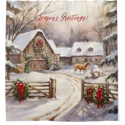 シーズンのグリーティングヤード素朴のビクトリアンクリスマス シャワーカーテン (正面)