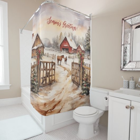 シーズンのグリーティングヤード素朴のビクトリアンクリスマス シャワーカーテン (インサイチュ)
