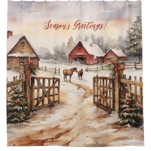 シーズンのグリーティングヤード素朴のビクトリアンクリスマス シャワーカーテン (正面)