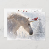 シーズンのグリーティングユニコーン(鳥)ショウジョウコウカンチョウクリスマス シーズンポストカード (正面/裏面)