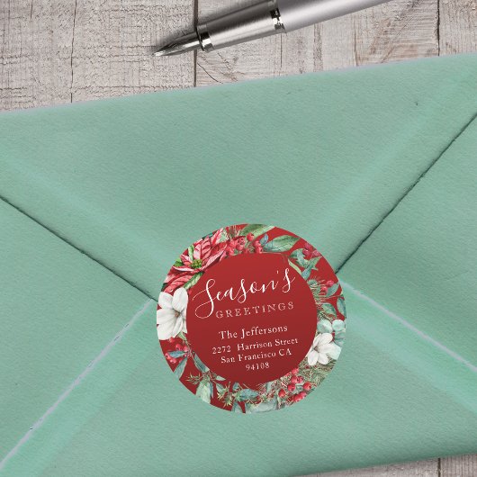 シーズンのグリーティングレッドクリスマス ラウンドシール