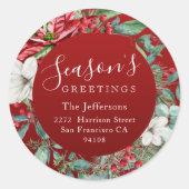 シーズンのグリーティングレッドクリスマス ラウンドシール (正面)