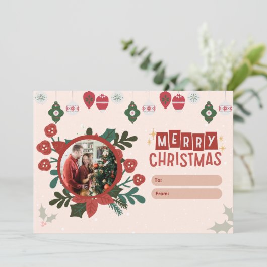 シーズンのグリーティングレッドフローラクリスマスフォト シーズンカード (スタンド正面)