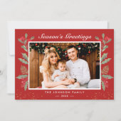 シーズンのグリーティングレッドベリーのクリスマスフォト シーズンカード (正面)