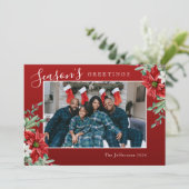 シーズンのグリーティングレッドポインセチア写真クリスマス シーズンカード (スタンド正面)