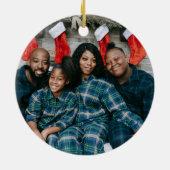 シーズンのグリーティングレッドポインセチア写真クリスマス セラミックオーナメント (裏面)