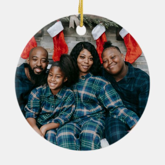 シーズンのグリーティングレッドポインセチア写真クリスマス セラミックオーナメント (裏面)