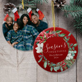 シーズンのグリーティングレッドポインセチア写真クリスマス セラミックオーナメント