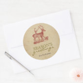 シーズンのグリーティングヴィンテージクリスマスディアー素朴 ラウンドシール (封筒)