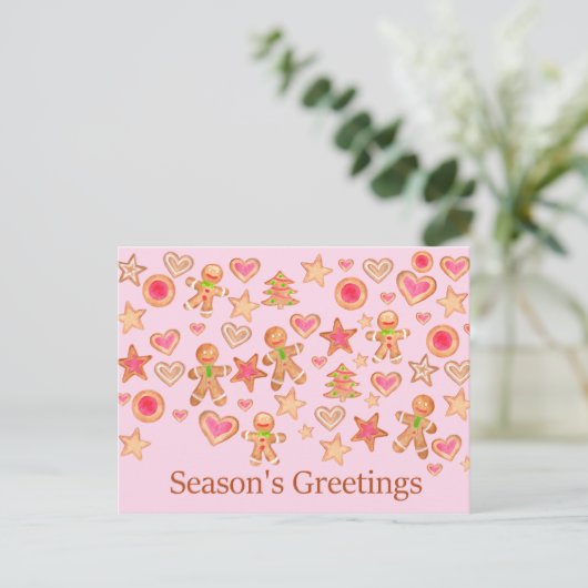 シーズンのグリーティング水の色ジンジャーブレッドのクッキー ポストカード (スタンド正面)