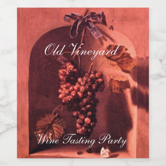 シーズンのフルーツの繁栄/ブドウ、ブルーボウピンク ワインラベル (シングルラベル)