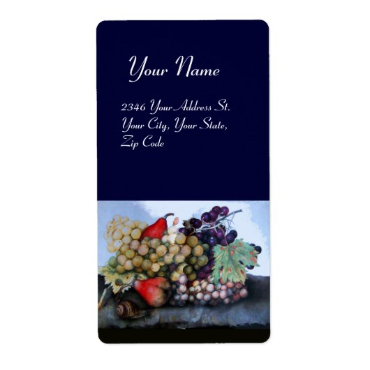 シーズンのフルーツ1 – ブドウと梨の青 ラベル (正面)