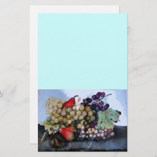 シーズンのフルーツ1 – ブドウと梨 便箋 (正面/裏面)