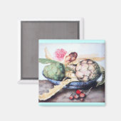 シーズンのフルーツ4 – アーティチョーク、バラ、イチゴ マグネット (正面/裏面)