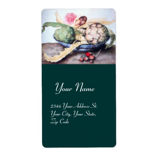 シーズンのフルーツ4 – アーティチョーク、バラ、イチゴ ラベル (正面)