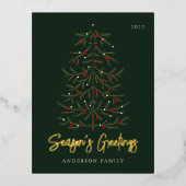 シーズンのモダンクリスマスエレガントツリー 箔シーズンポストカード (正面)