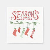 シーズンの挨拶とクリスマスストッキング スタンダードカクテルナプキン (正面)