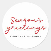 シーズンの挨拶のミニマル赤と白リスト ラウンドシール (正面)