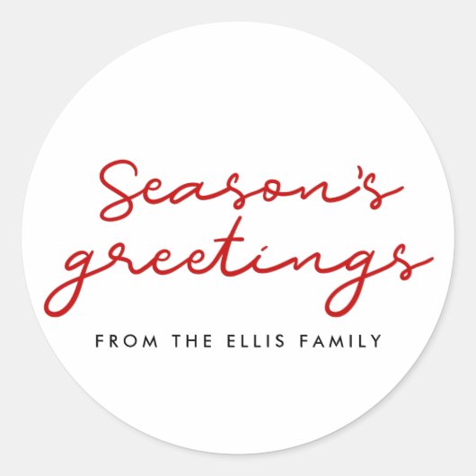 シーズンの挨拶のミニマル赤と白リスト ラウンドシール (正面)