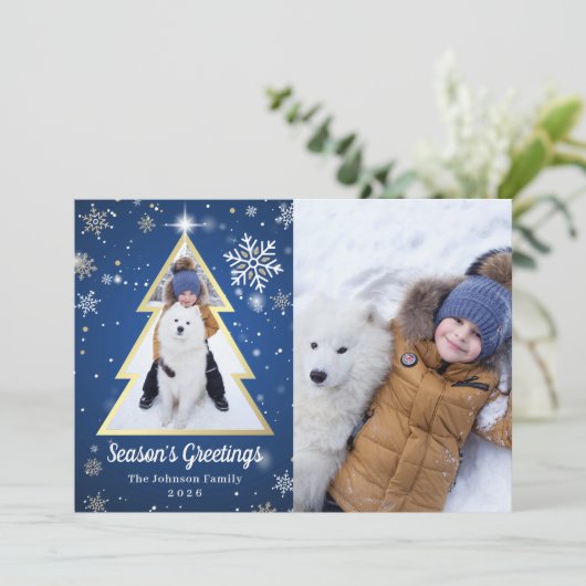 シーズンの挨拶の冬のクリスマスツリー2写真 シーズンカード (スタンド正面)