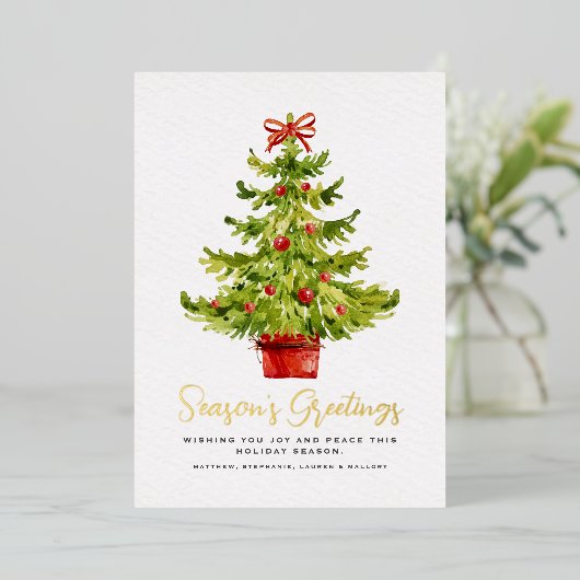 シーズンの挨拶の水エレガント色の木スクリプト 箔シーズンカード (立ち正面)