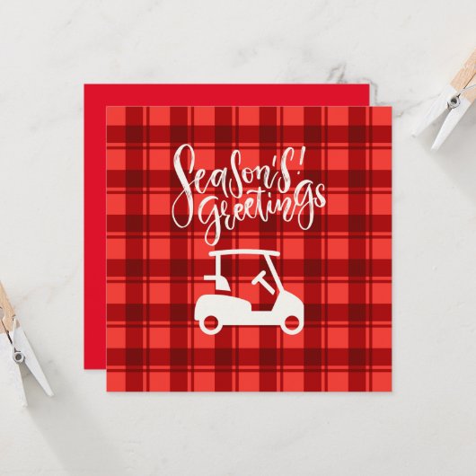 シーズンの挨拶を赤で飾ったゴルフカート カード (正面/裏面インサイチュ)