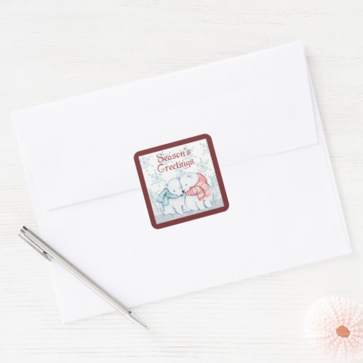 シーズンの挨拶ポーラーベア スクエアシール (封筒)