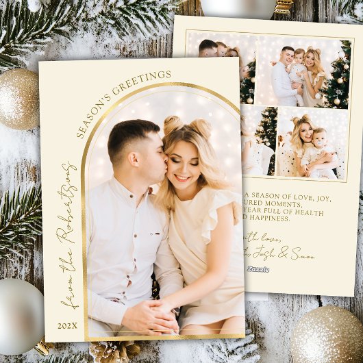 シーズンの挨拶モダン金ゴールドArch 5写真 シーズンカード