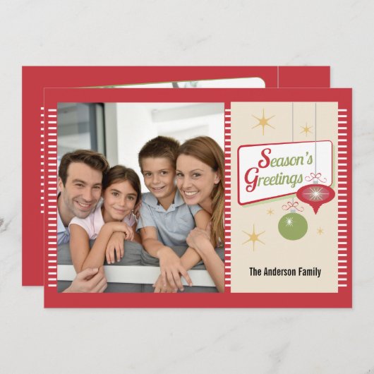シーズンの挨拶レトロ2写真クリスマス シーズンカード (正面/裏面)