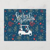シーズンの挨拶雪が青いゴルフカート シーズンポストカード (正面)