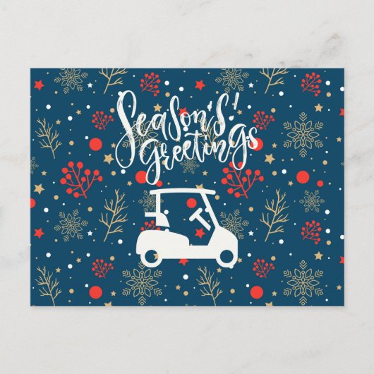 シーズンの挨拶雪が青いゴルフカート シーズンポストカード (正面)