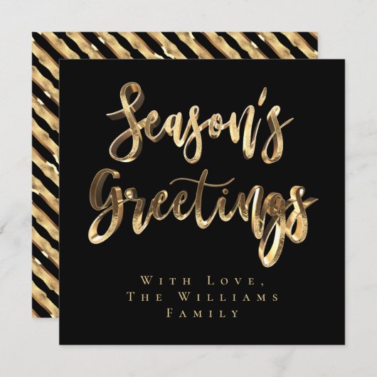シーズンの挨拶(あいさつ)、黒エレガントの金ゴールド台本 シーズンカード (正面/裏面)