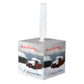 シーズンの挨拶 – 古い赤いトラック キューブオーナメント (正面アングル)