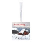 シーズンの挨拶 – 古い赤いトラック キューブオーナメント (右)