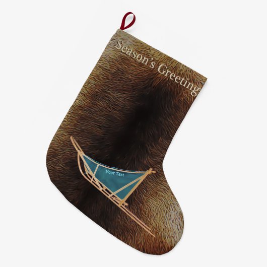 シーズンの挨拶 – 犬ぞり ラージクリスマスストッキング (正面 (吊り時))