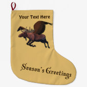 シーズンの挨拶 – 飛んでいるMoose ラージクリスマスストッキング (正面)