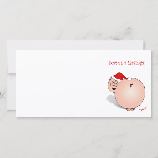 シーズンの挨拶(食べ物)豚の漫画。 シーズンカード (正面)