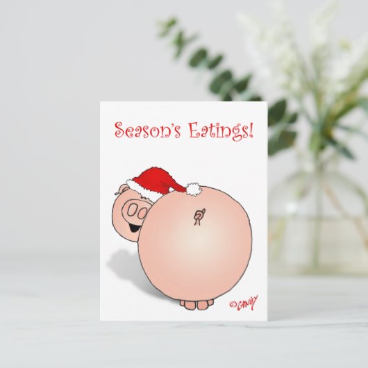 シーズンの挨拶(食べ物)豚の漫画。 シーズンポストカード (スタンド正面)
