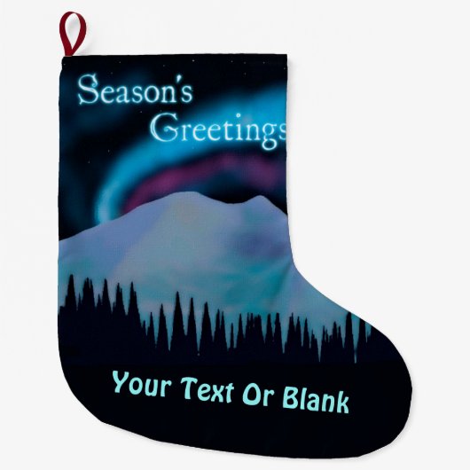 シーズンの挨拶 – Blue Aurora ラージクリスマスストッキング (正面)