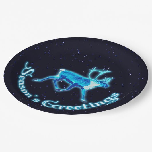 シーズンの挨拶 – Blue Caribou （トナカイ） ペーパープレート (アングル)