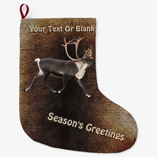 シーズンの挨拶 – Bull Caribou （トナカイ） ラージクリスマスストッキング (正面)